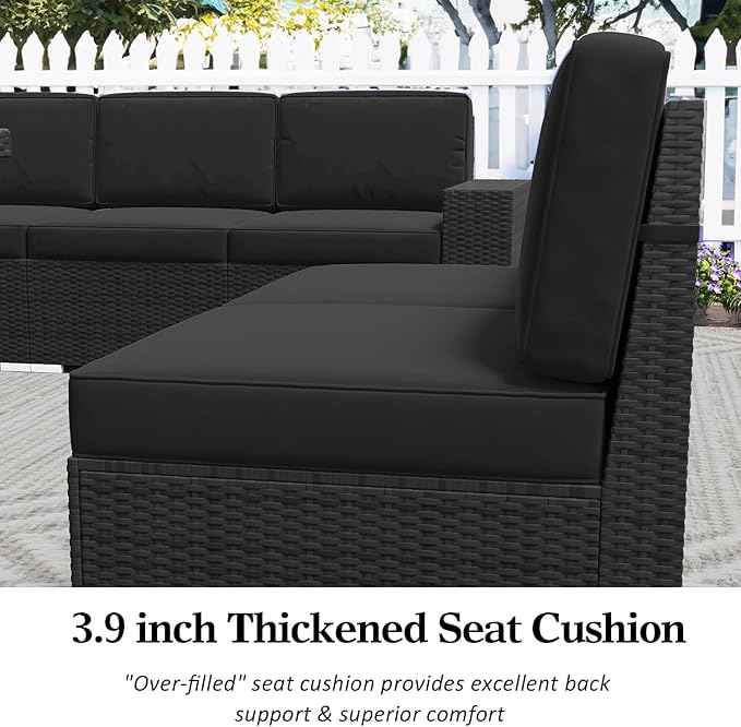 LayinSun 6 Pieces Patio Furniture Set, Black Rattan Modular Sectional Outdoor Conversation Sofa Set