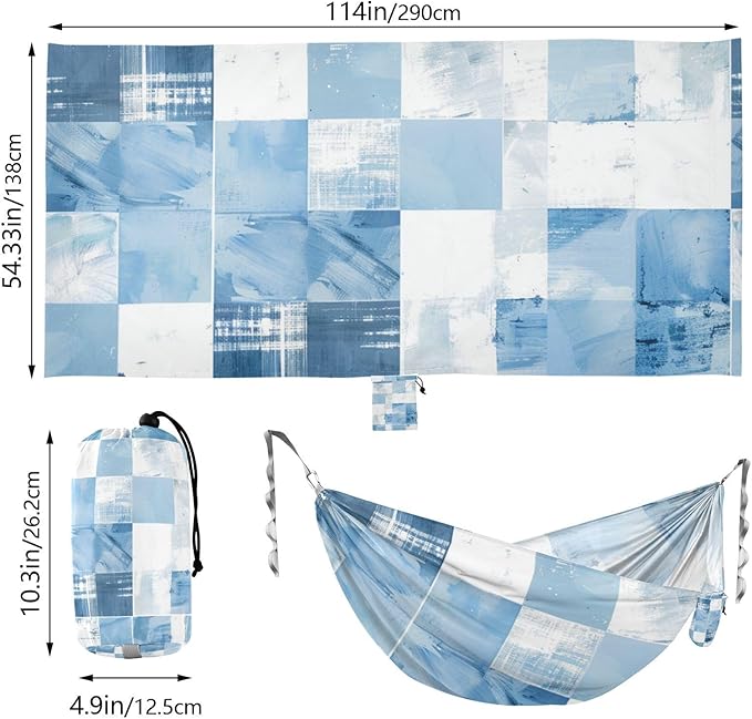 Light Blue and White Checkered Pattern 330lb Capacity Camping Hammock Rope Hammock for Camping & Hiking Essential capas para la Lluvia
