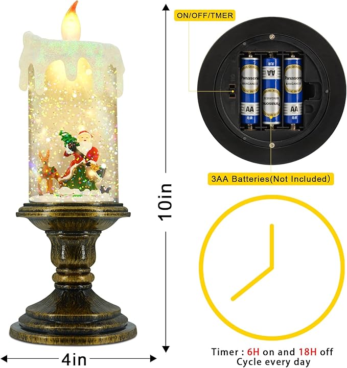 AOMIL Christmas Flameless Candles, Flickering Flameless Candles with Timer, Christmas LED Candles Battery Operated, Snow Globe Candle Light for Christmas Decorations