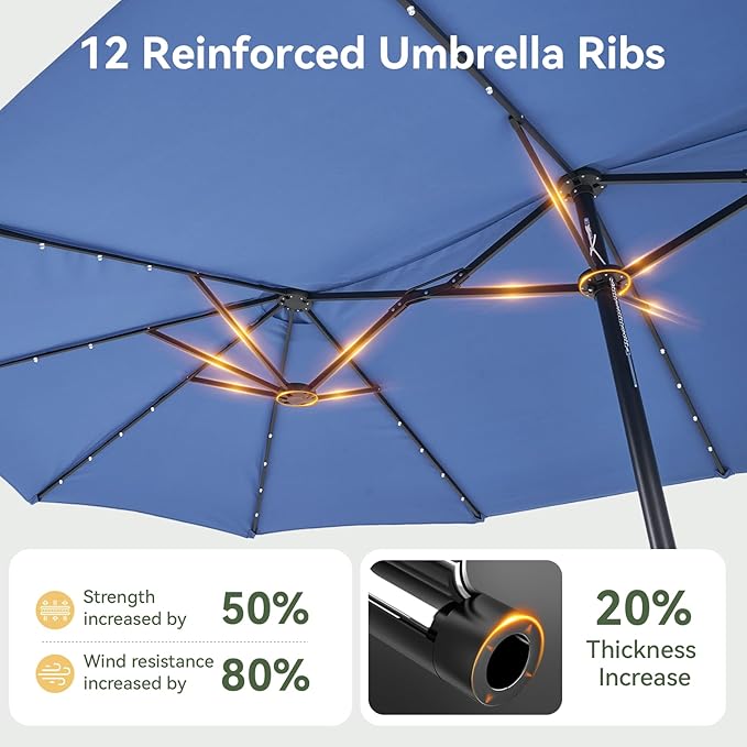 Aoxun 15ft Patio Umbrella with Base Included, Outdoor Double-Sided Rectangular Umbrella with Crank Handle & Ventilation, Large Standing Umbrella for Pool, Deck, Lawn, Backyard & Beach