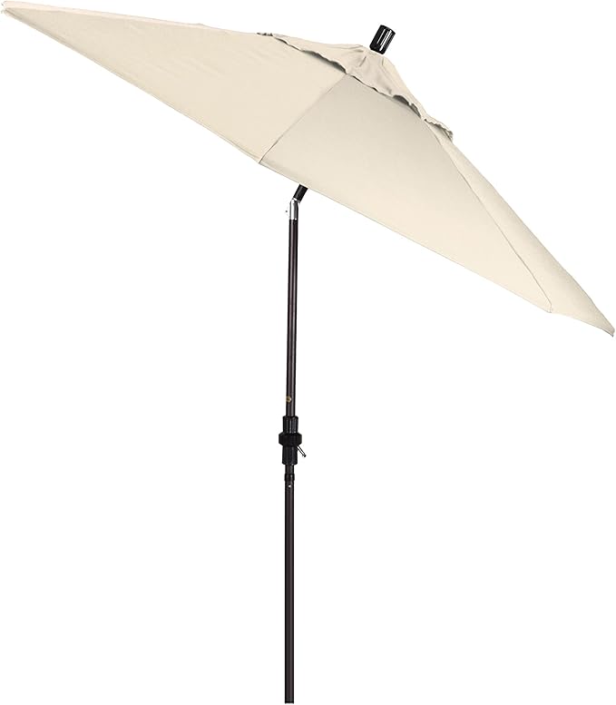 California Umbrella 9' Round Aluminum Market Umbrella, Crank Lift, Collar Tilt, Bronze Pole, Antique Beige Olefin