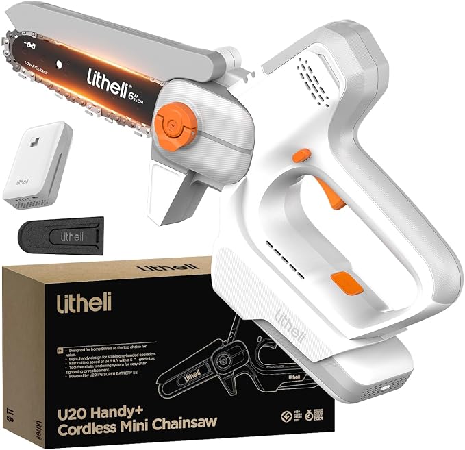 Litheli 6-Inch Mini Chainsaw Cordless, 20V 2.0Ah Battery Powered Handheld Electric Chainsaw with 24.6ft/s Chain Speed, 300W Small Portable Pruning Saw for Tree Trimming, Branch Cutting & Gardening