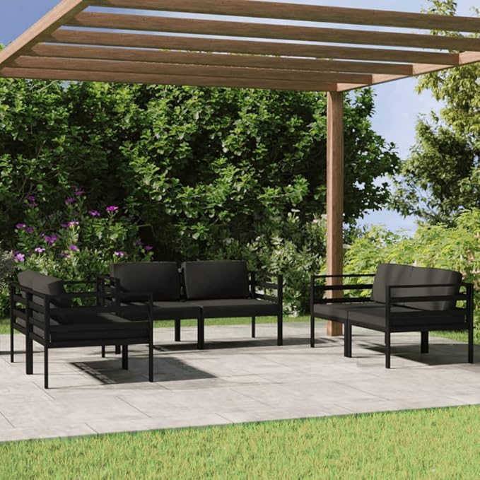 6 Piece Patio Lounge Set,Outdoor Garden Conversation Set,Patio Outdoor Set Suitable Suitable for Patio,Deck,Balcony with Cushions Aluminum Anthracite