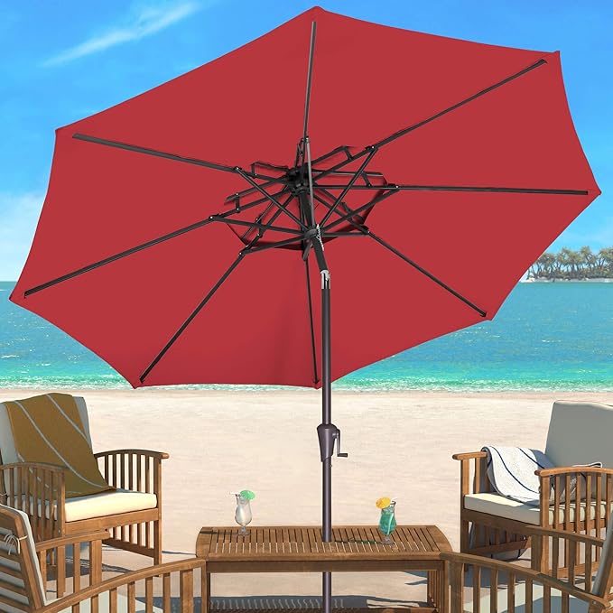 Jarka&Co 9ft Patio Umbrella Outdoor - 2 Tiers Table Outdoor Umbrella with Push Button Tilt Waterprool UV Protection, Sun Umbrella for Pool, Porch, Garden, Deck, Backyard (Red)