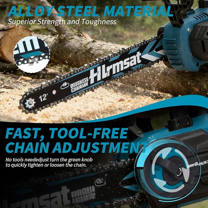 12" Electric Cordless Chainsaw,21V Brushless Battery Chain Saw with 2 x 4.0Ah Battery,Powered Handheld Chainsaw with 2 x Chain Guide,Electric Motosierra for Wood Cutting Tree Pruning,Yard Work