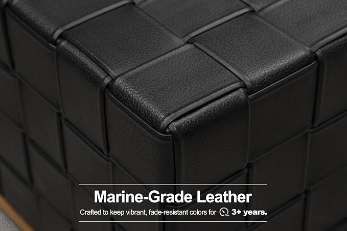 PURPLE LEAF Patio Furniture Set Ottoman Outdoor Sectional Sofa Patio Conversation Set with Olefin-Blend Fabric and Modern PU Leather Base, Patio Couch for Porch, Balcony, Garden, Black