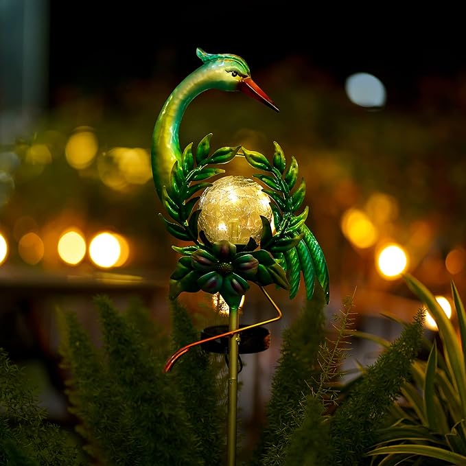 Solar Globe Lights for Garden Decoration,40.9 Inch Pelican Front Porch Decor with Cracked Glass Puck Light for Outside Yard Decoration