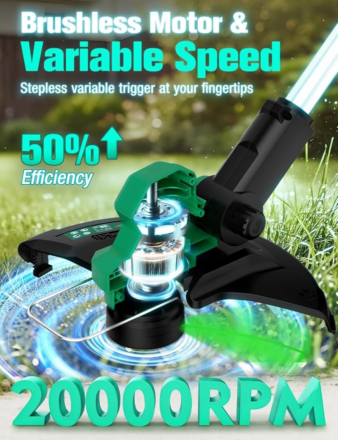 KIMO 12 Inch Cordless Weed Wacker Battery Operated w/ 2 x 2.0Ah Batteries, 2-in-1 String Trimmer & Edger with Charger & Wheels, 6pcs Replacement Spools, Fast Charger