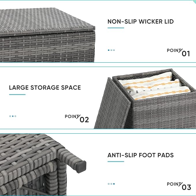 Verano Garden Outdoor Wicker Side Table Set of 2, Small Storage Rattan Wicker End Table, Square Resin Coffee Table for Garden Porch Deck Living Room Backyard