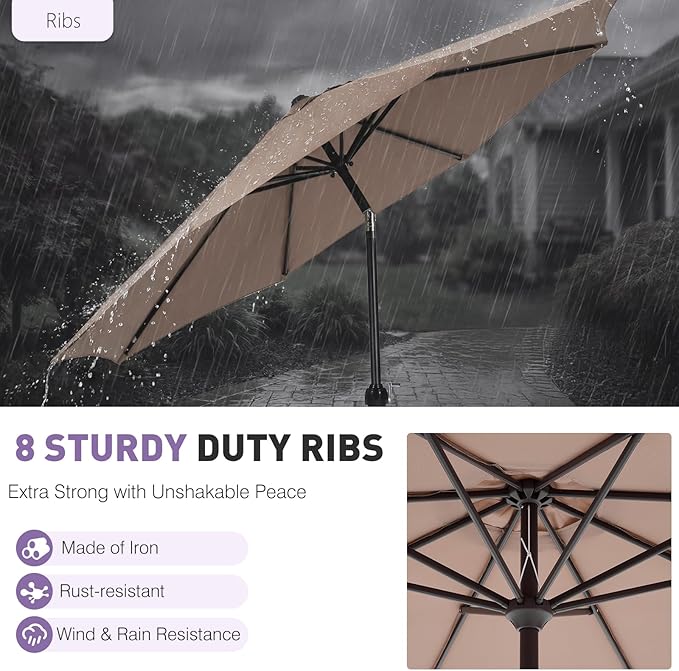 NEWBULIG Patio Umbrella, Outdoor Table Umbrellas with Push Button Tilt and Crank, Sturdy Ribs, Waterproof, UV Protection and Fade Resistant, for Pool, Garden, Market, Backyard