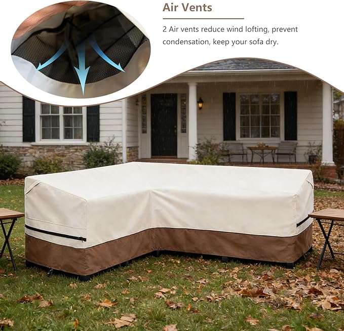 okcool Outdoor Sectional Sofa Cover Waterproof-L-Shaped Patio Furniture Covers for 4-Seater Outdoor Sectional Furniture Couch 85”W (Back Length) x 58”W (Right Side),Beige & Brown