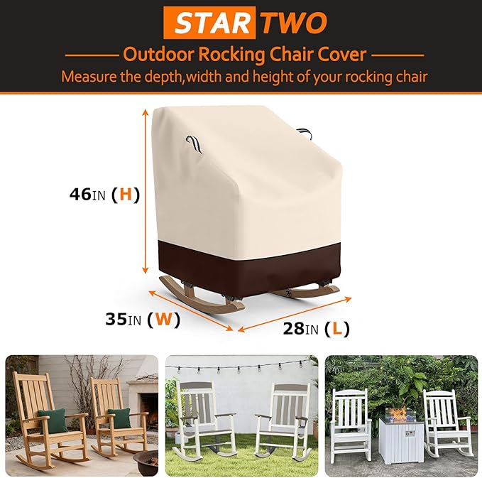 STARTWO Outdoor Rocking Chair Covers 2 Pack , Patio Furniture Covers Waterproof Adapter for Rocking Chairs 28"L x 35"W x 46"H, Beige&Brown