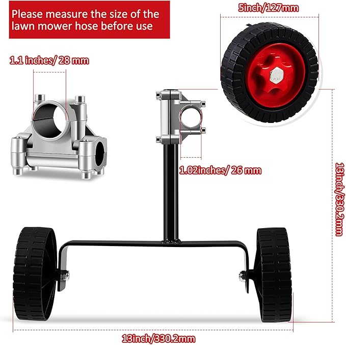Fabbay Adjustable Support Wheels Auxiliary Wheels 26mm(1 Inch) and 28mm(1.1 inch) Weed Walk Behind String Trimmer for Weed Grass Cutter Gas String Trimmer(Black)