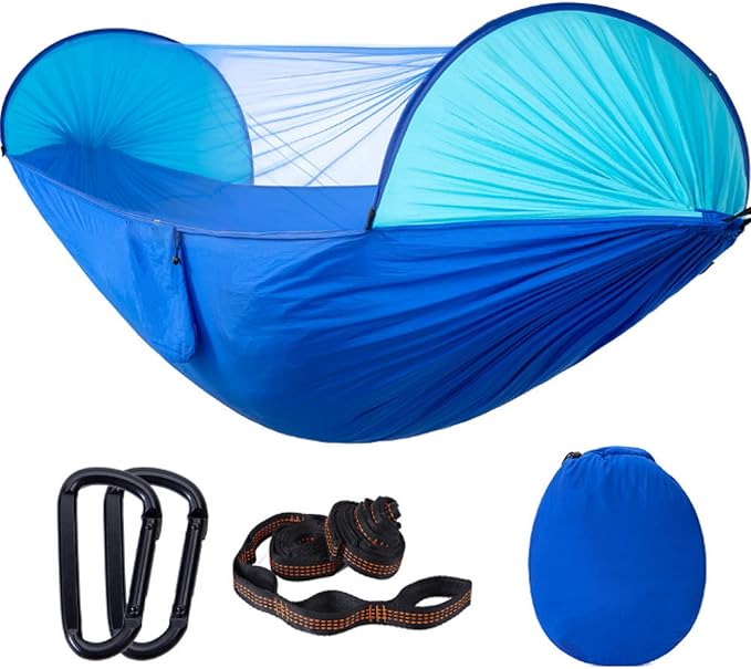 Double Hammock Outdoor Sunshade Quick-Opening Rocking Bed Off The Ground Anti-Rollover Single Camping Double-personquick-openingsunshadeblueupgradestrap