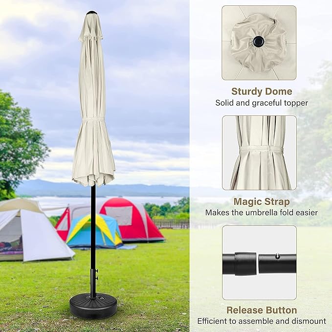 Simple Deluxe 9FT Outdoor Patio Umbrella Table Market Umbrella with Push Button Tilt and Crank and 50lbs Base Stand, for Garden, Lawn, Deck, Backyard, Pool, Creamy White