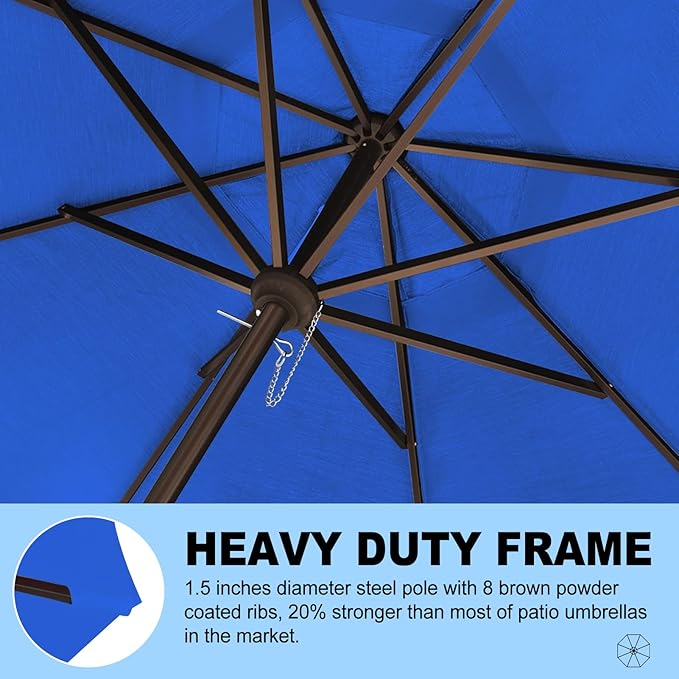 Eurmax USA 10-Year-Non-Fading 10FT 3-Tier Outdoor Patio Market Umbrella,UPF50+ UV Resistant,Heavy Duty Commercial Grade,Crank Lift Design,Windproof Vented Top for Garden,Pool,Deck,Pacific Blue