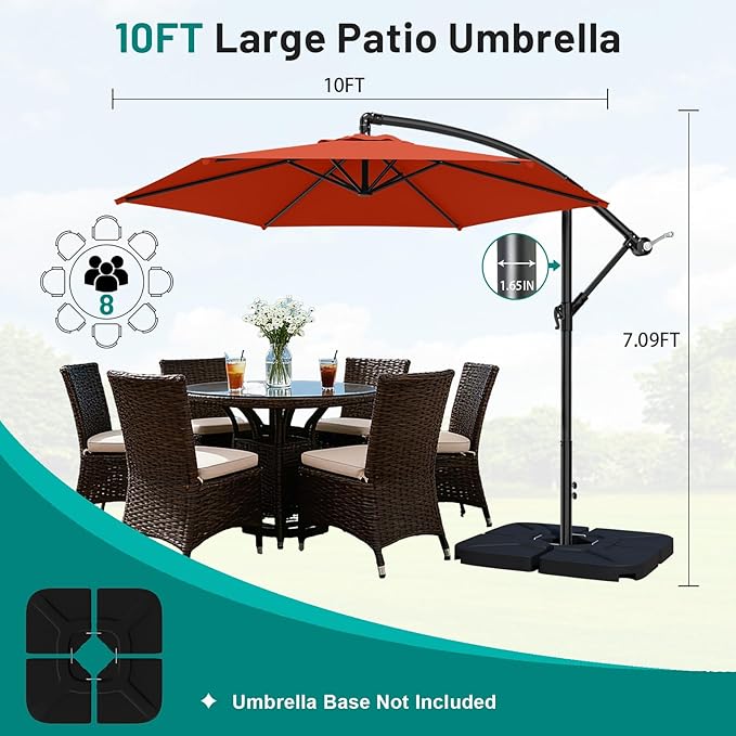 AreShark 10FT Patio Outdoor Umbrella, Offset Patio Umbrella Cantilever Umbrella, 6 Sturdy Ribs, Easy Adjustment for Garden Market Pool with Cross Base (Orange)