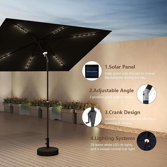 C-Hopetree Rectangular Outdoor Patio Market Umbrella with Solar LED Lights 6.5 x 10 ft