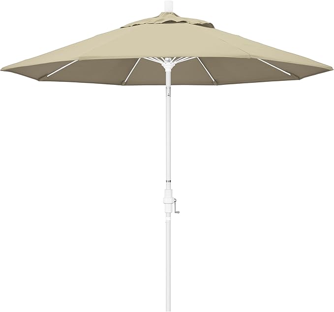 California Umbrella 9' Round Crank Lift, Collar Tilt, Aluminum Pole, Fiberglass Rib Patio Umbrella, White Finish