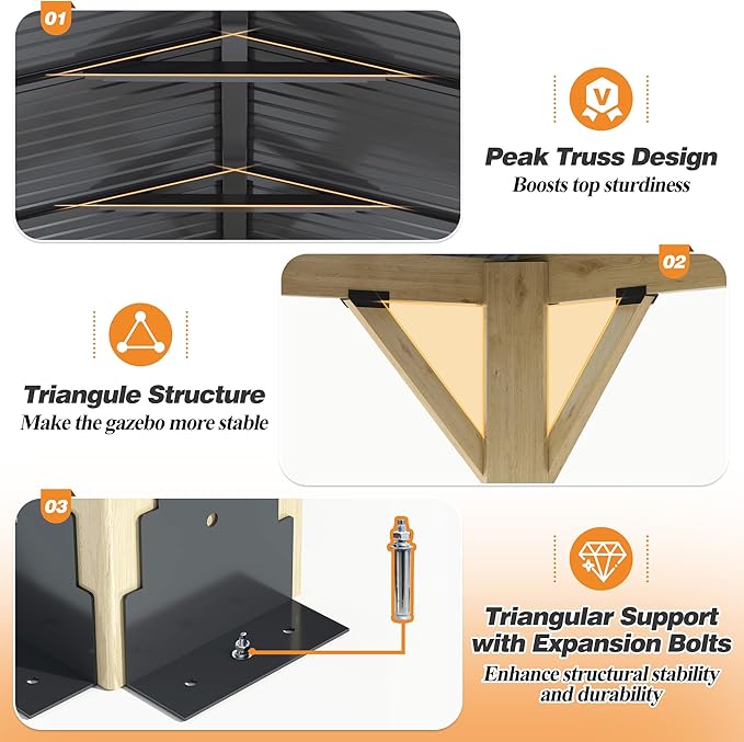 COVERONICS 11’x13’ Outdoor Outdoor Wood Gazebo - Patio Gazebos with Galvanized Steel Roof, Cedar Wooden Gazebo for Garden, Patio and Deck
