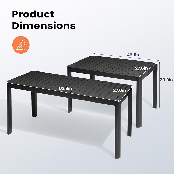 Pellebant Expandable Aluminum Outdoor Dining Table for 4-6, 46.1"-63.8" – Weather-Resistant Patio Table with Sturdy Frame for Deck, Backyard & Poolside