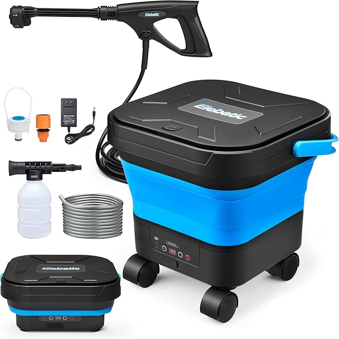 Portable Car Washer Cordless with 3.4-Gallon Tank, 6-in-1 Nozzle, 7 Adjustable Settings, Max 1200 PSI, for Outdoor Home Cleaning, Pet Showers, Patio& Garenden Irritating and Camping