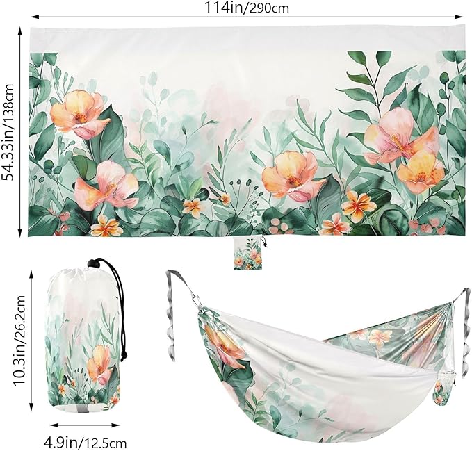 Qilmy Flower Camping Hammock Single – 330 lbs Capacity, Lightweight with Tree Straps & Carabiners, Portable for Hiking, Travel, Backpacking