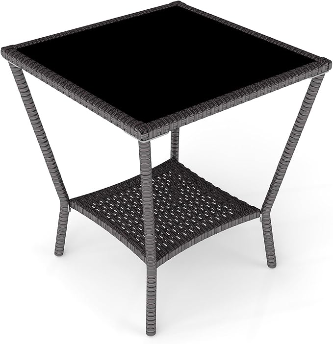 Outdoor Small Patio Table - PE Rattan Coffee Table, Wicker Side Table for Patio, Balcony & Porch, Durable & Iron Frame (1, Black Brown)