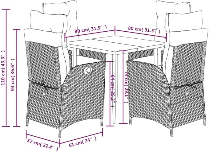 Backyard Furniture Patio Conversation Sets Outdoor Seating 5 Piece Patio Dining Set with Cushions Gray Poly Rattan Suitable for Gardens, Balconies, Decks