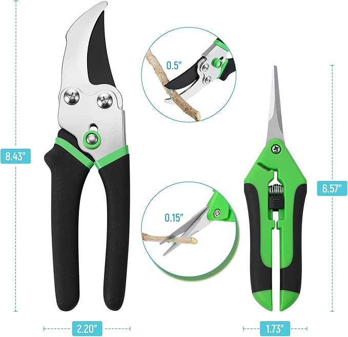 2-Pack Gardening Scissors, 8.43" Bypass Pruning Shears and 6.57" Straight Garden Scissors with Safety Lock, Preminum Plant Shears and Clippers for Trimming, Cutting, Picking