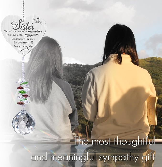 Memorial Gifts for Loss of Sister, Sympathy Crystal Suncatcher,Loss of Sister Sympathy Gifts,Hanging Crystals Ornament for Window Rainbow Maker Prisms Home Decor Gift