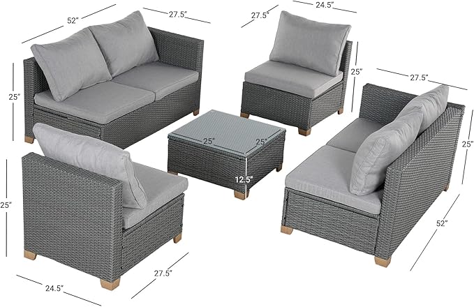 Grand patio Outdoor Conversation Set with Wicker Armless Seat,Wicker Patio Furniture Set,Modular Sectional Sofa Set with Thick Cushions for Backyard Garden Poolside(Armless Single Seat, Light Gray)