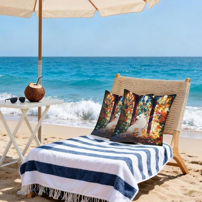 16x16 Inch Outdoor Pillow Covers Set of 2 Waterproof Throw Pillow Covers Decorative Couch Cushion Covers Art Fox Leaves Square Pillowcases Protectors for Patio Garden Sofa