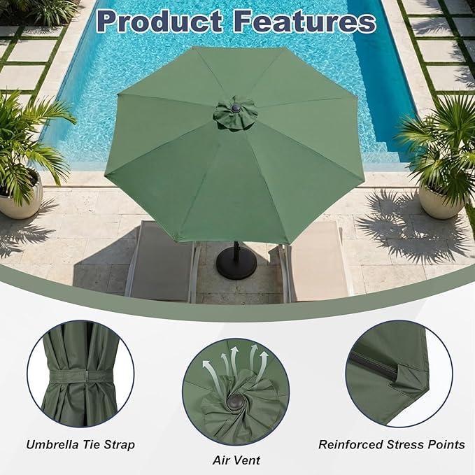 BPS Patio Umbrella Replacement Canopy for 9 ft 8 Ribs Table Umbrella, Outdoor Umbrella Replacement for Market Parasol, Canopy Only