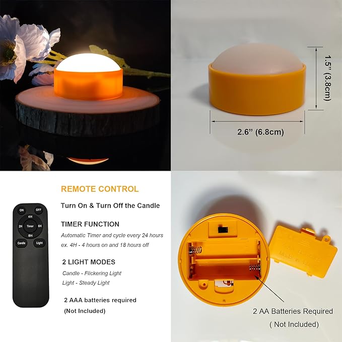 12 Pack Halloween Pumpkin Lights with Remote / Timer, Bright Flickering Battery Operated LED Light Flameless Candle Set for Pumpkin Décor Jack-O-Lantern Halloween Party Home Decorations, Orange Color