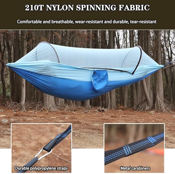 Outdoor Double Hammock with Protective Mesh, Ultra-Light Portable Anti-Rollover Swing, Relax/Sleep, Load Bearing 150kg/330.7lbs(Blue)