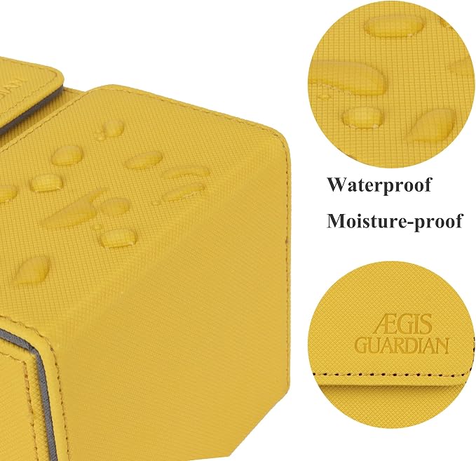 AEGIS GUARDIAN Card Deck Box with Dice Tray for MTG Cards, Commander Deck Box fit 150+ Sleeved Cards, PU Leather Card Storage Box Strong Magnet Deck Game Case for TCG CCG, Yellow