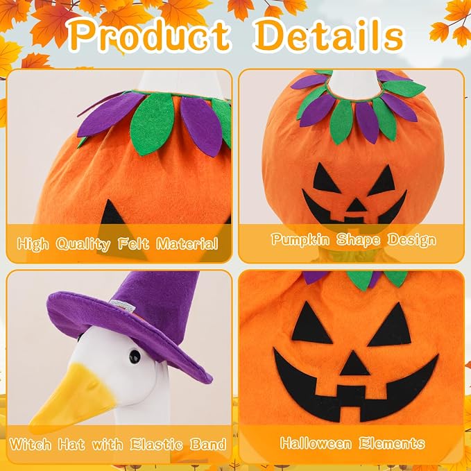 Halloween Porch Goose Outfit Pumpkin Goose Costume for Outdoor Decor | 23'' Plastic/Cement Statues, Patio Lawn Yard Party Decorations
