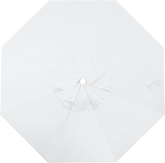 California Umbrella 9' Round Aluminum/Fiberglass Umbrella, Push Open, White Pole, Olefin White Fabric