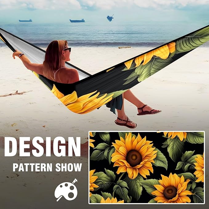 Hammock Double & Single Portable Hammocks with Storage Bag Travel Camping Beach Hiking Backpacking Patio Backyard-Indoor Outdoor Gear Sunflower (2)