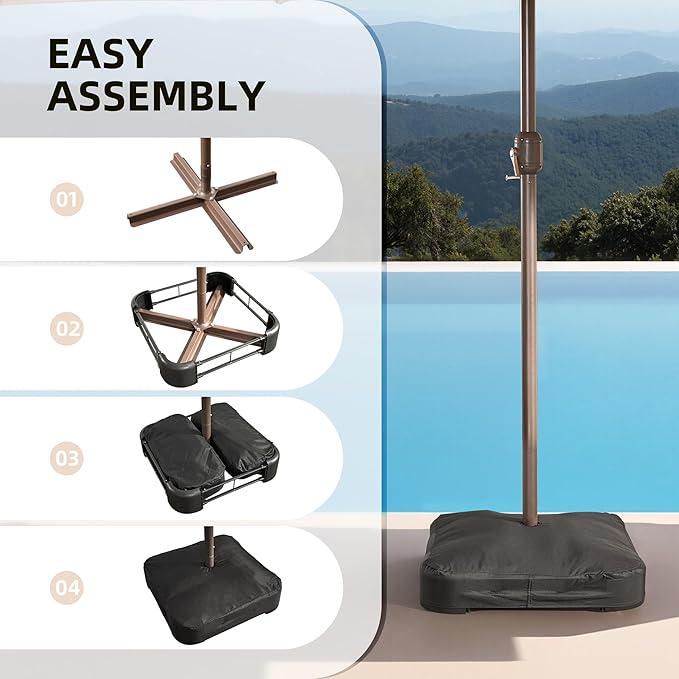 15ft Patio Umbrella with Base Included, Rectangle Double Patio Umbrellas with Crank Handle 12 Ribs, Heavy Duty Large Table Umbrella for Pool Deck Garden Party Commercial