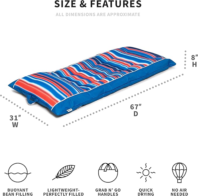 Big Joe Kona Hammock No Inflation Needed Pool Lounger with Headrest, Quick Draining Fabric, 4 feet Big