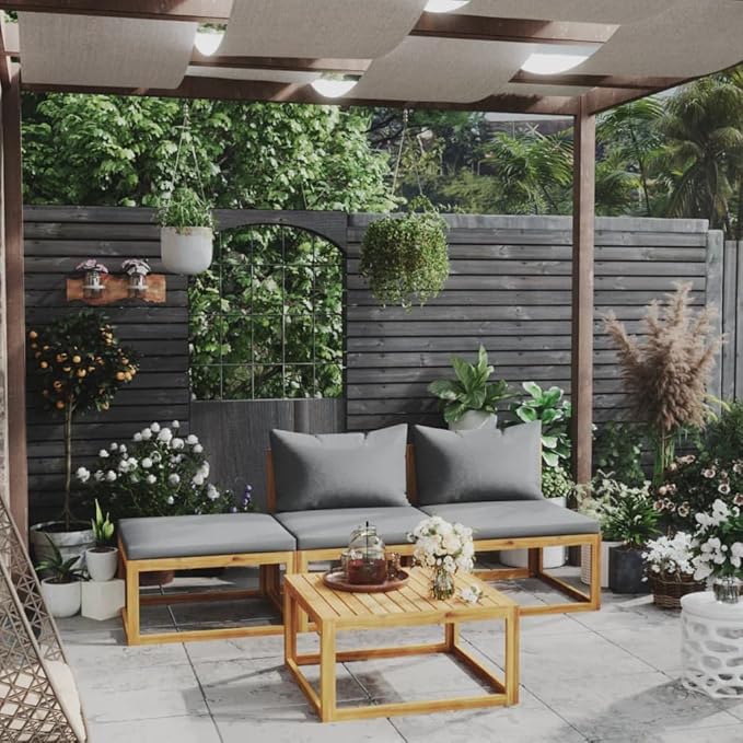 Patio Lounge Set with Cushion,Outdoor Patio Furniture,Outdoor Chat Conversation Set,Garden Furniture Sets,for Patio,Backyard,Garden,Outdoor,4 Piece Solid Acacia Wood