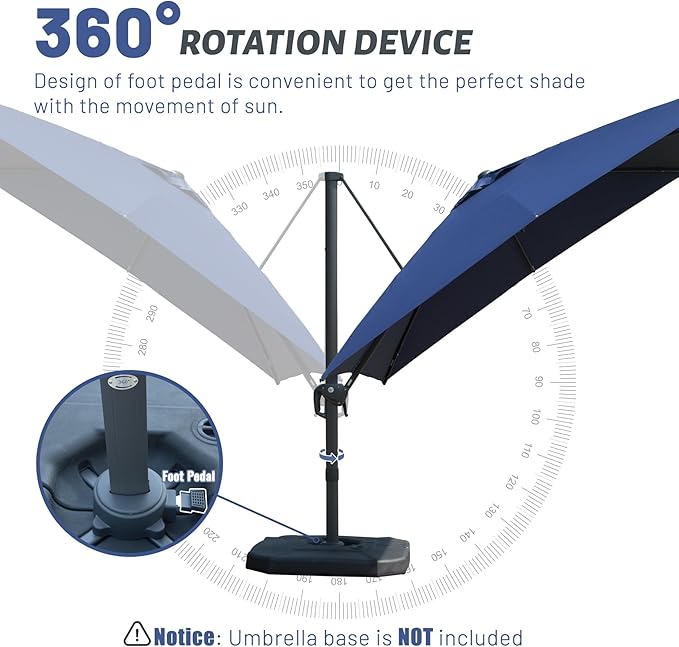 Domi 8’x8’ Cantilever Patio Umbrella, Aluminum Windproof Outdoor Umbrella with 360°Rotation, Square Offset Sun Shade Umbrella for Outside Deck Backyard Garden Pool, Navy Blue
