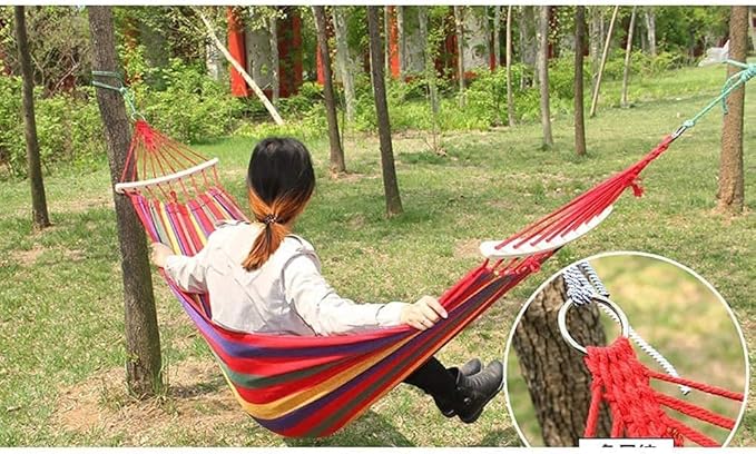 Camping Hammock Bed Camping Hammock Canvas Swing Bed Outdoor Hammocks Portable for Travel Beach Garden Courtyard Hammock Swing (Color : Blue)