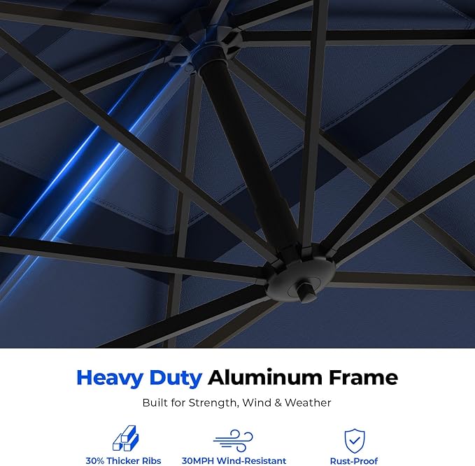 HOMSHADE 9x12FT Cantilever Patio Umbrella Outdoor with Base- Large Offset Heavy-Duty Aluminum Umbrella with 360° Rotation, 6 Tilts, Windproof, 3-Year Fade Resistance for Pool Deck, Navy Blue