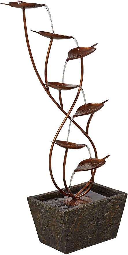 Ashton Curved Leaves 41" High Large Modern Indoor Outdoor Cottage Core Decor Copper Resin Floor Fountain Standing Waterfall Tiered Cascading Water Feature for Outside Garden Patio - John Timberland