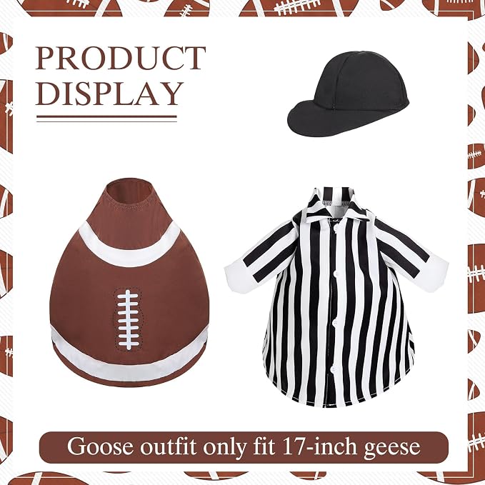 2 Set Football Goose Outfit Referee Lawn Porch Game Day Clothes for 17" or 23" Goose Outdoor Patio Yard Lawn Art Football Bowl Party Decor (17")