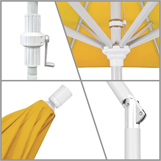 California Umbrella 7.5' Rd. Aluminum Patio Umbrella, Crank Lift, Collar Tilt, White