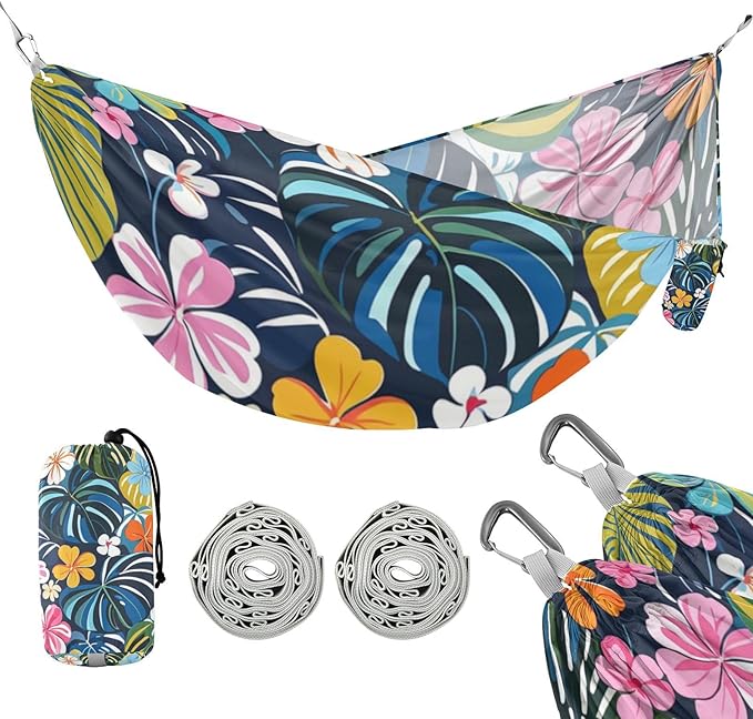 Colorful Summer Hawaiian Flowers 330lb Capacity Camping Hammocks with Hanging Rope Swing Hammock for Outside Patio Backyard Poolside macas mexicanas de Patio para Adulto